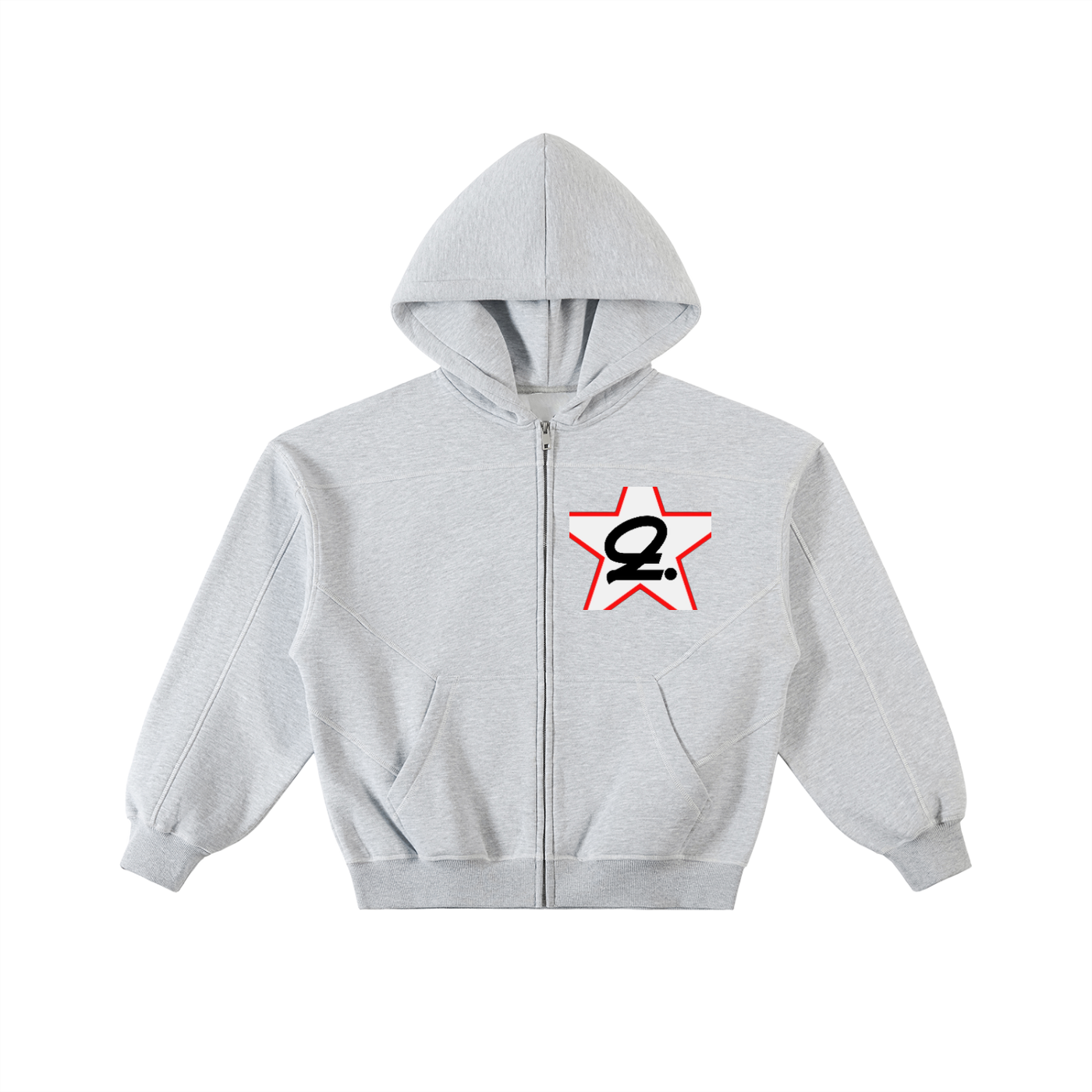 Contrast-Stitched Boxy Fleece Zip Hoodie